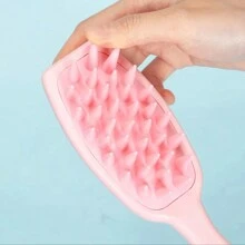 1支装SPA软毛硅胶头按摩梳，带头皮按摩功能，可洗发、梳理头发，适用于所有发质，美发造型工具，发饰 - 粉色 - 查看 3