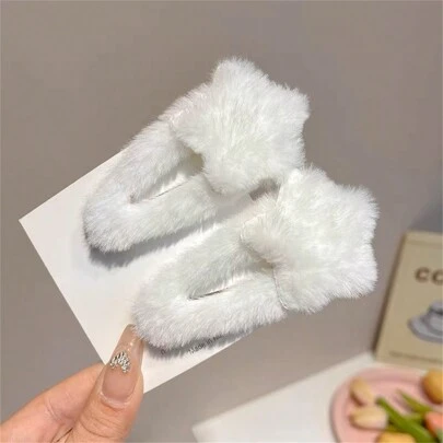 2 piezas Clip de pelo con diseño de estrella de peluche adorable estilo Y2K para mujeres, accesorio de pelo con conejito esponjoso para flequillo lateral, pasador de pelo dulce, accesorios de pelo, artículos escolares, invierno, accesorios para el cabello, accesorios para la cabeza