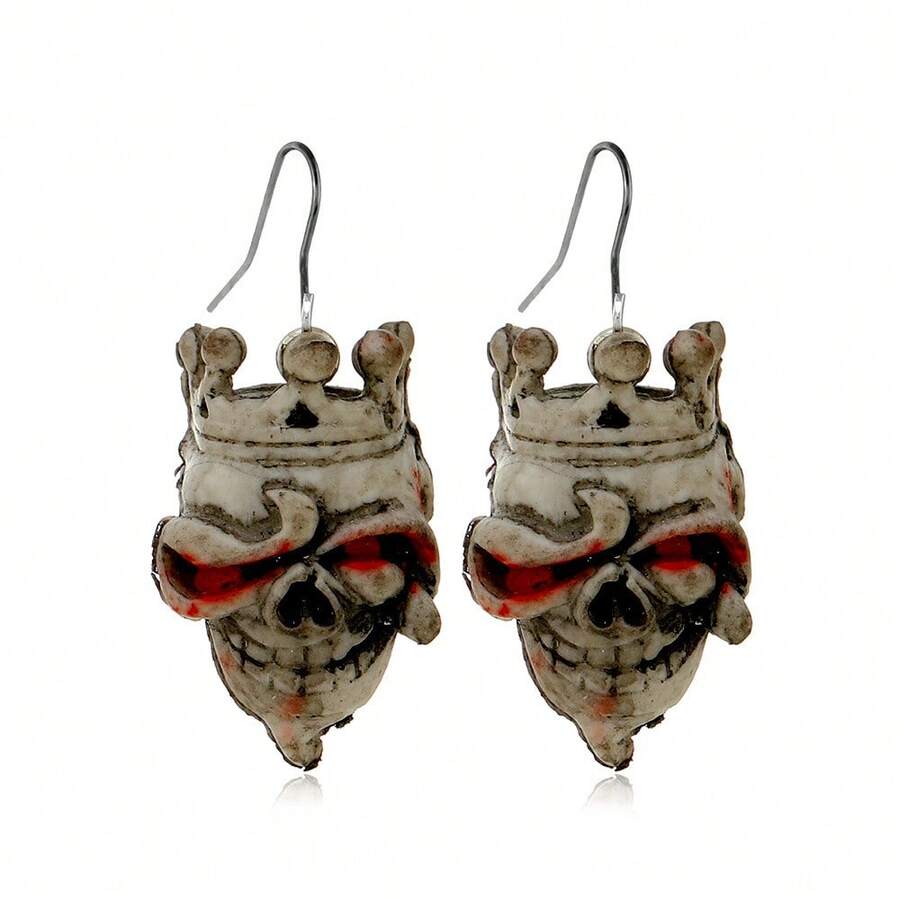 1對萬聖節誇張的復古風格有趣的骷髏、、海盜骨頭形耳環,適用於西式服裝