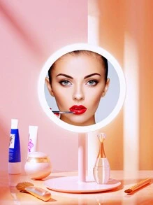 JESLED Led化妝鏡可調節亮度、三種色溫、梳妝鏡桌面旋轉角度補償鏡觸控開關鏡,圓形款式,1件粉色 - 粉色 - 查看 2