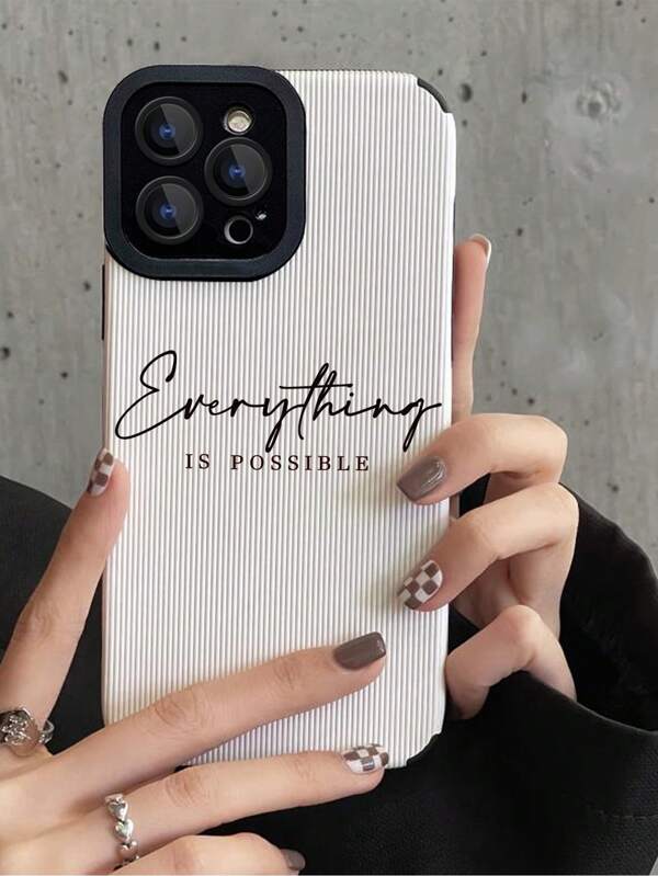 1pc Letter & Slogan Faux Leather Phone Case, Soft, Compatible With Apple And