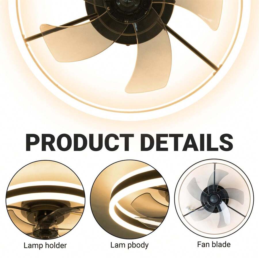 Flush Mount Ceiling Fan with Lights Remote Control, Low Profile Ceiling