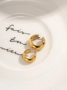 Uworld 1對極簡主義c形無洞穿18k鍍金不鏽鋼耳環,假鼻環兼具女士的日常佩戴 - 金黃色 - 查看 5