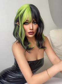 1 件合成耐热卷发带刘海假发配色 20 英寸编织日常自然逼真假发 - 拼色 - 查看 5