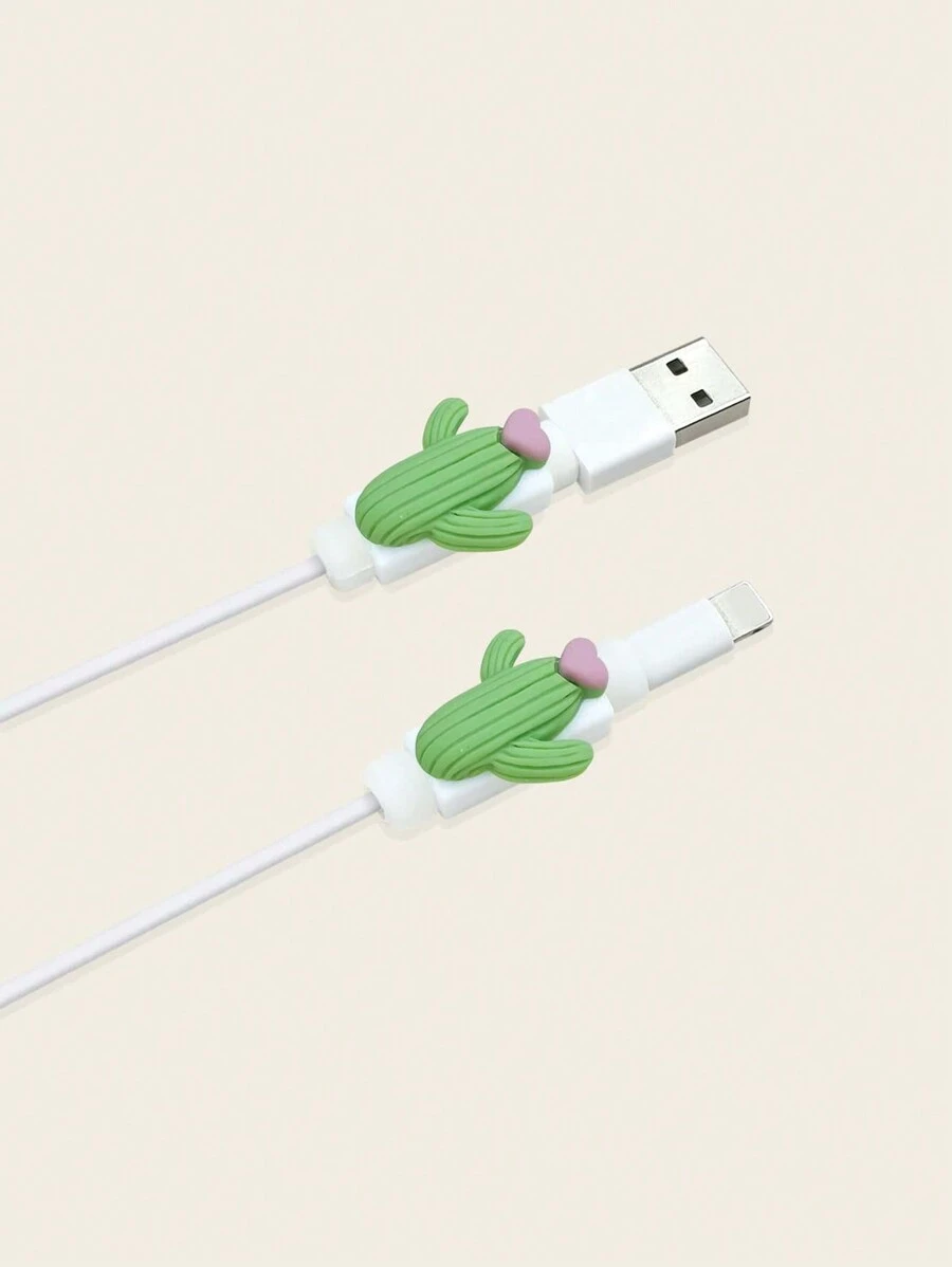 2pcs Cactus Shaped Data Cable Protector - Green - View 1