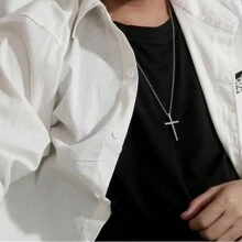 1 件钛钢十字架吊坠朋克风格服装配饰，适合送给男朋友、万圣节、父亲节礼物、返校万圣节配饰、街头服饰配饰、牛仔裤配饰 - 銀色 - 查看 3