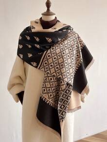 1pc Women's Double-sided Faux Cashmere Plant Embroidery Bohemian Style Warm Scarf Shawl Suitable For Daily Wear In Autumn And Winter - Multicolor - View 2