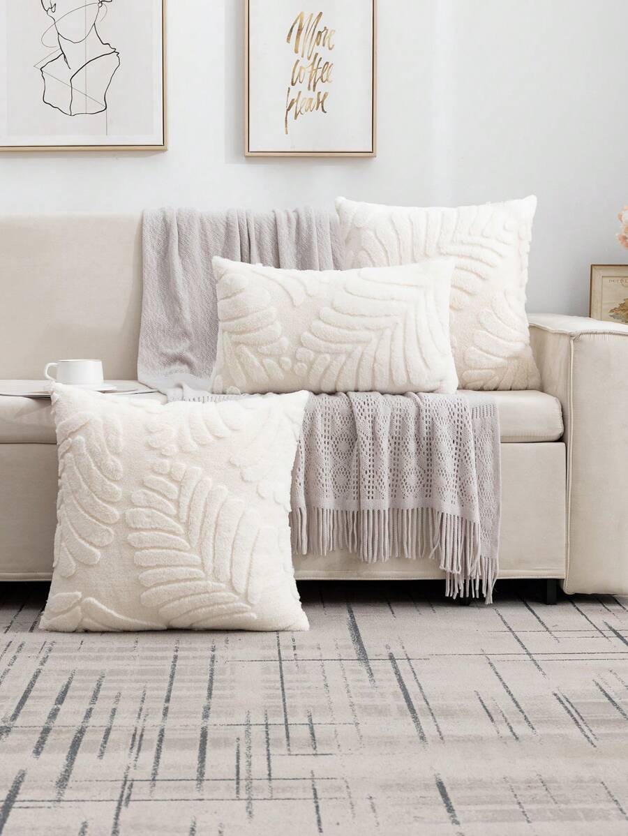 1入組毛絨压花枕套，不含枕芯，簡約風格方形坐墊套，適用於客廳臥室，全季節通用