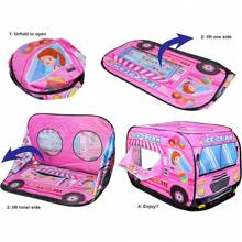 1 pieza Carpa de juego para niños, carpa de juego sin instalación para niñas, carpa emergente con forma de camión de helados con 3 aberturas, bolsa de transporte para regalo de Navidad, casita de juego rosa para diversión interior y exterior de niños, regalo de cumpleaños, carpa, carpa para niños