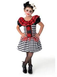 Disfraz Infantil De Payaso Pierrot Siniestro De Lujo Para Halloween Con Diadema De Lujo - Negro - Ver 1