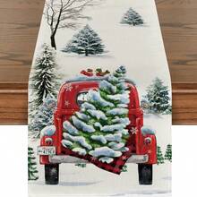 1pc Winter New Christmas Tree Linen Table Runner 13*72inch Home Party Indoor/outdoor Xmas Dining Decor - 1 piece Christmas tree table runner - View 4