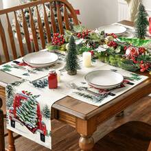 1pc Winter New Christmas Tree Linen Table Runner 13*72inch Home Party Indoor/outdoor Xmas Dining Decor - 1 piece Christmas tree table runner - View 3