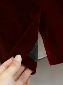 青少年男孩顏色拼接絨面西裝夾克，立領，適用於春季 - 酒紅色 - 查看 5