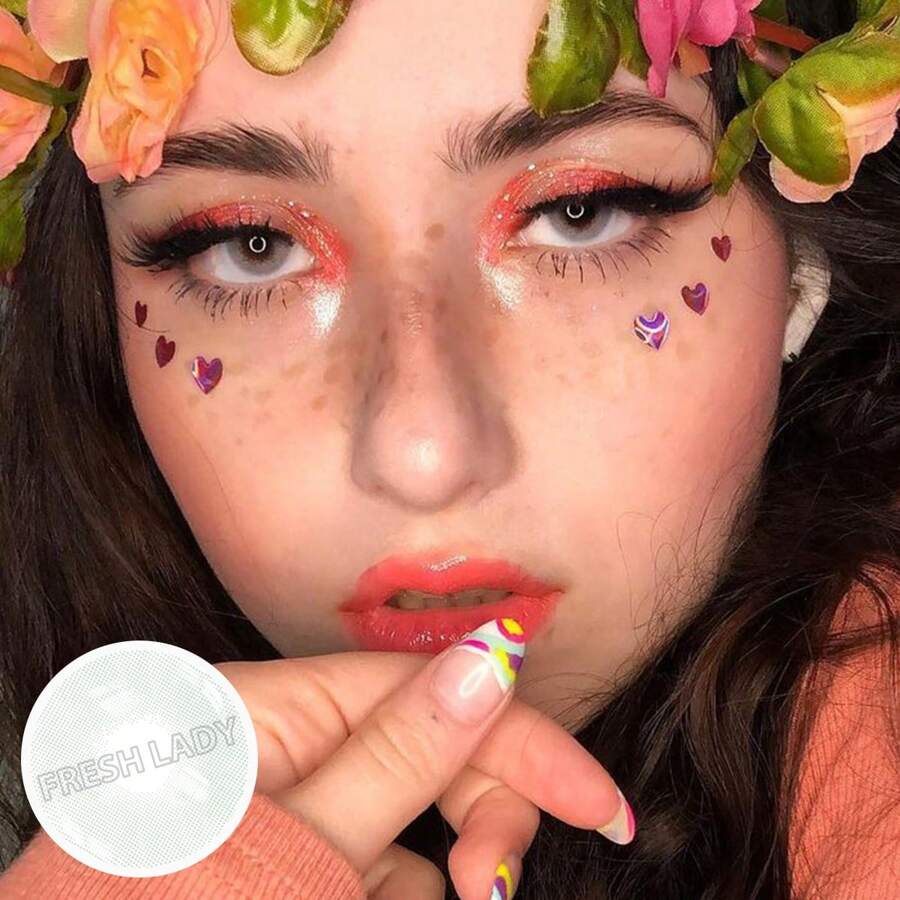 FRESH LADY Kính áp tròng Freshlady dành cho học sinh, kính áp tròng màu xám Polar Lights, dùng một lần trong 1 năm, trang phục hóa trang Halloween - Màu Xám nhạt - Xem 1