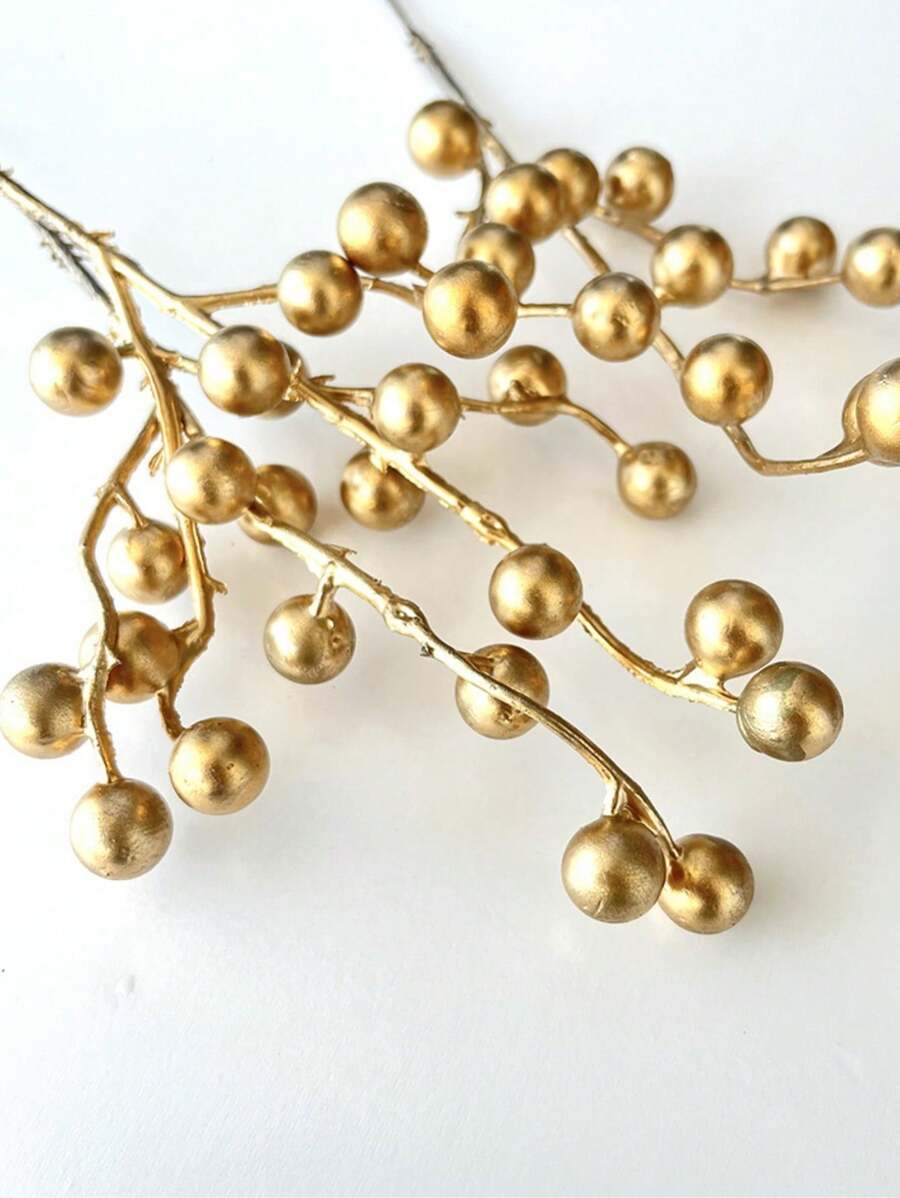 1pc/4pcs Cành cây nhân tạo lấp lánh với quả mọng và hoa dễ thương Trang trí cây thông Noel Quà tặng tiệc cưới/vòng hoa tự làm/vòng hoa/phụ kiện, Ngày lễ tình nhân, Quà tặng - Vàng - Xem 1