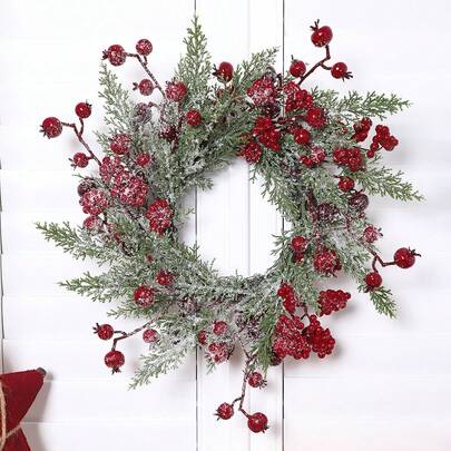 1PC 43CM Simulation Cypress Leaf Fortune Fruit Small Circle Home Hotel Shopping Mall Hanging Decoration Wreath Party Decoration, Valentine Day, Gift Home Decor Christmas Decorations Room Decor Christmas