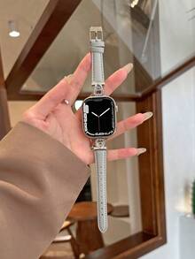 1pc Grey Ladies' Ocean Heart-patterned Microfiber Leather Watch Band Compatible With Apple Watch - Grey - View 6