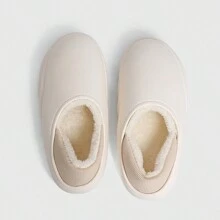 男女冬季家居拖鞋,柔軟舒適的臥室防滑保暖氈毛孔洞鞋,米白色
