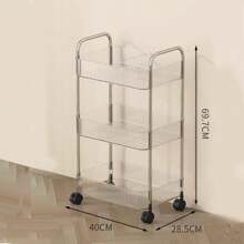 1pc Acrylic Clear 3 Tier Utility Cart, Rolling Organization Cart With Handle And Wheels, Multifunctional Storage Shelves For Kitchen Living Room Office - Silver - View 3