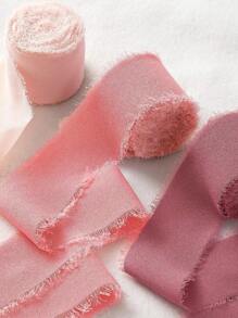 3 卷手工流苏雪纺和丝带套装，适用于婚礼请柬、新娘花束、礼品包装和 DIY 工艺品，包括粉色、奶油色和红色。