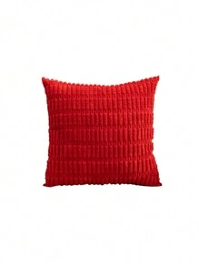 1pc Simple Solid Color Decorative Cushion Cover With Piping - Red - View 5