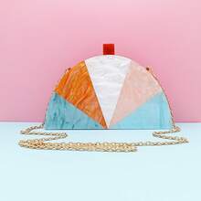 女士亞克力彩色半圓形手拿包,適用於派對 - 橘色 - 查看 9