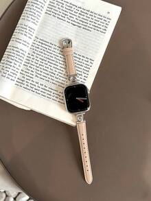 1pc Grey Ladies' Ocean Heart-patterned Microfiber Leather Watch Band Compatible With Apple Watch - Grey - View 7