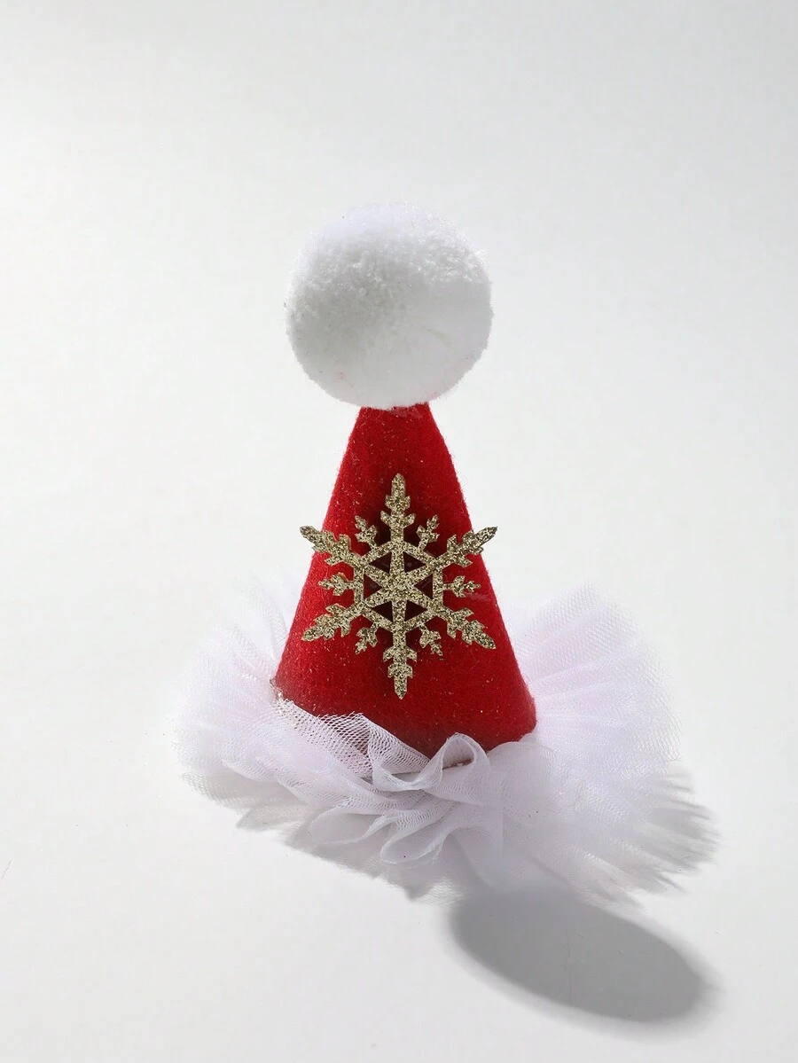 1pc Christmas Hat Shaped Hair Clip With 3d Lace Edge And Snowflake