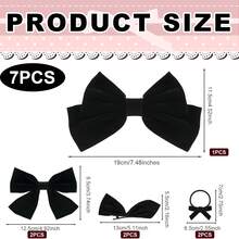 7入級別絨面黑色蝴蝶結髮夾,女孩專用配件,髮圈、髮夾、蝴蝶結橡皮帶、髮圈、馬尾帶等