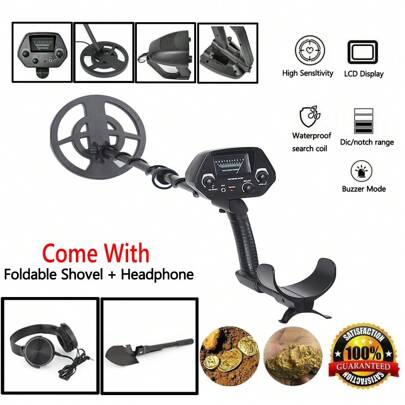 7.8" Large Search Coil Underground Metal Detector Kit With Foldable Shovel And Headphones