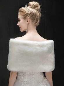 1片多功能新娘婚紗披肩,厚實白色鑽石裝飾外套,適用於秋冬季節,女士保暖毛皮披肩和圍巾 - 白色 - 查看 3