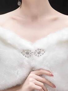 1片多功能新娘婚紗披肩,厚實白色鑽石裝飾外套,適用於秋冬季節,女士保暖毛皮披肩和圍巾 - 白色 - 查看 4