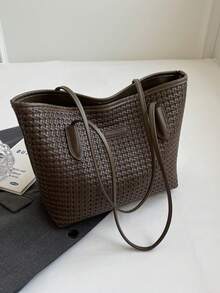 Bolsa Grande De Mujer De Color Sólido Con Gran Capacidad - Café integral - Ver 5