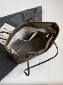Bolsa Grande De Mujer De Color Sólido Con Gran Capacidad - Café integral - Ver 6