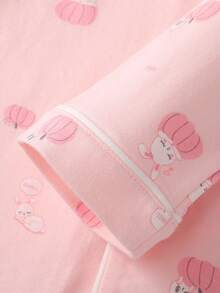 Annil Bộ đồ ngủ ve áo in họa tiết hoạt hình dễ thương cho bé gái tuổi mới lớn mùa xuân và mùa thu thân thiện với làn da, vừa vặn, thoải mái khi mặc ở nhà 2 món màu hồng - Hồng - Xem 6