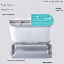 Multifunctional Knife Block With Chopping Board Kitchen Organizer Storage Rack For Knives, Chopsticks, Pot Lids - Grey - View 8