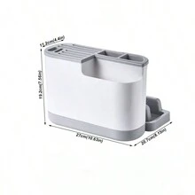 Multifunctional Knife Block With Chopping Board Kitchen Organizer Storage Rack For Knives, Chopsticks, Pot Lids - Grey - View 2