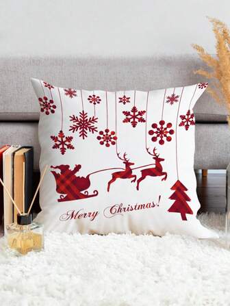1pc Christmas Pattern Pillowcase (without Pillow Inner), Soft Polyester Square Decorative Cushion Cover, Suitable For Living Room And Bedroom Decor, Everyday Use, Christmas