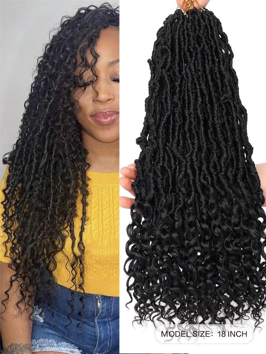 New Faux Locs Crochet Hair, Long Soft Locs Crochet Braids Hair With Curly Ends, Natural Black Synthetic Bohemian Locs Braiding Hair Extensions For Christmas Gifts (12 Strands/Pack 1B#) - Black - View 1