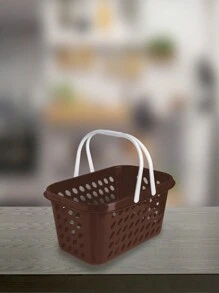 Cesta Cestinha 3L Plástica Supermercado Compras Roupas Prendedores c/ Alça Resistente Leve Mulituso Portátil - Marrom - Visão 1