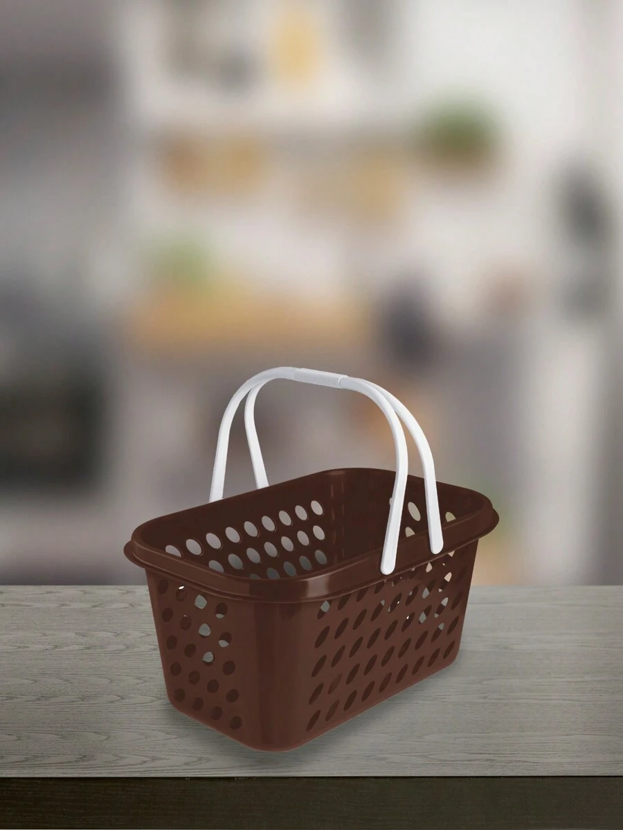 Cesta Cestinha 3L Plástica Supermercado Compras Roupas Prendedores c/ Alça Resistente Leve Mulituso Portátil - Marrom - Visão 1