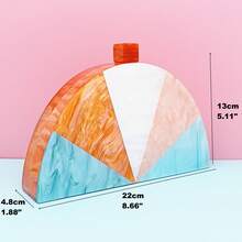 女士亞克力彩色半圓形手拿包,適用於派對 - 橘色 - 查看 10