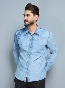 Men Denim Shirts - Màu xanh nhạt - Xem 4