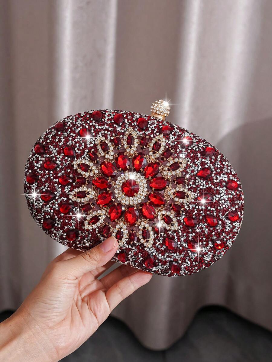 迷你水鑽裝飾手拿包、派對手提包、時尚肩背包和斜背包、酒紅色包、聖誕包、聖誕節和新年理想禮物 - 酒紅色 - 查看 1