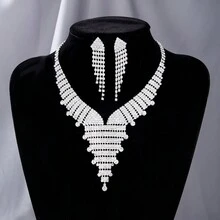 1套完整的鋯石新娘珠寶套裝,適用於女士派對,豪華水晶婚禮珠寶套裝 - 銀色 - 查看 3