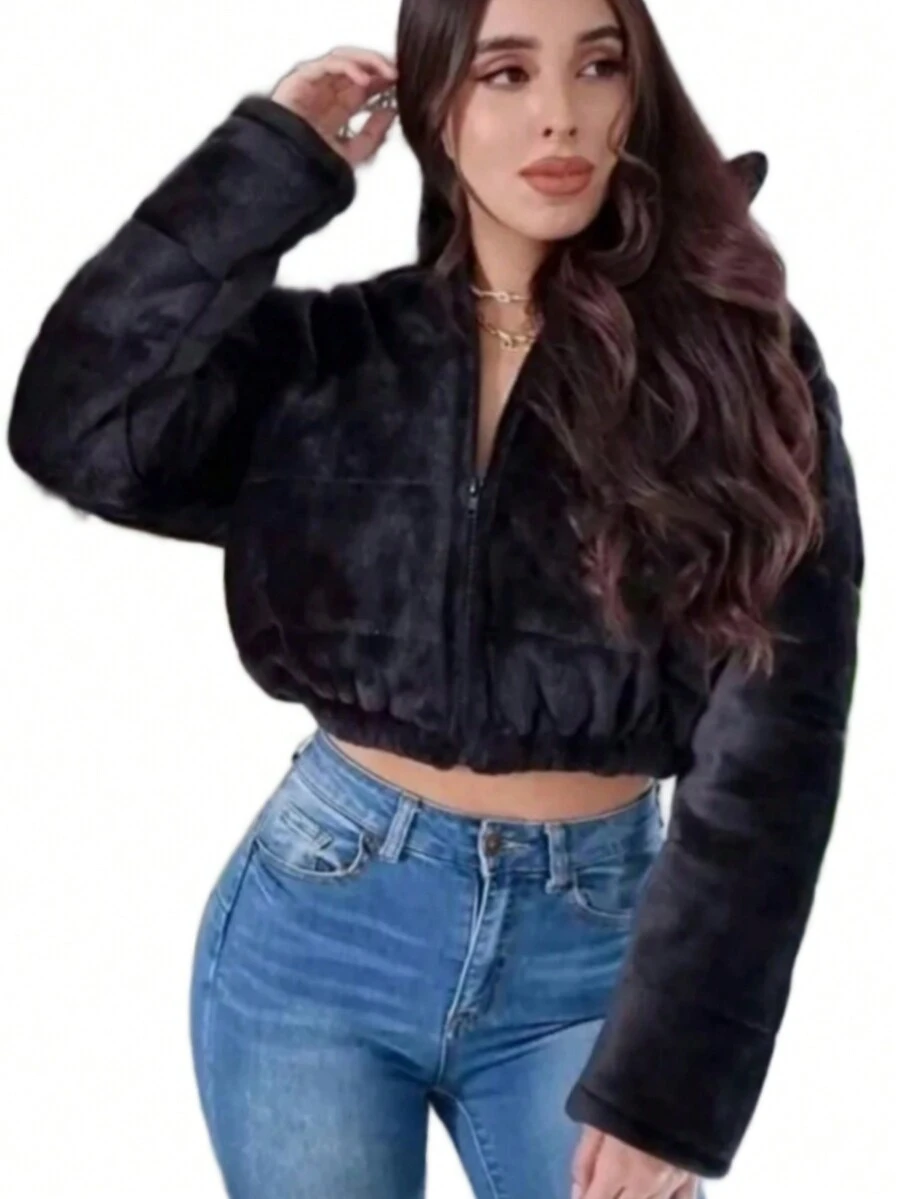 Short Teddy Jacket - Black - View 1