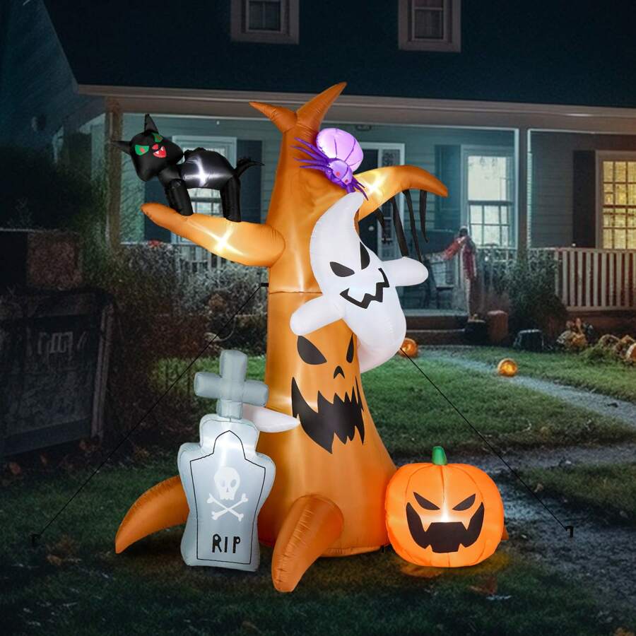 Halloween Inflatables Ghost Decorations With LED Lights, Inflatable Halloween Decorations Outdoor Blow Up Scary Ghost Tree Decor For Halloween Party Yard Lawn - Style A3 - View 1
