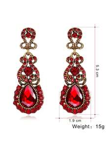1pair Vintage Champagne Rhinestone Teardrop Earrings Suitable For Women'S Birthday Party And Daily Wear - Red - View 5