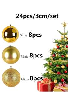 New Arrivals Christmas Decorations, 24pcs/44pcs 3cm Red, White, Black & Metallic Color Christmas Ornament Balls, Including Electroplated Basic Ball, Red, Gold, Pink Ball For Christmas Tree Decor - Gold - View 7