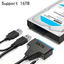Cable Convertidor Sata A Doble Usb 3.0 2.0, Adaptador De Alta Velocidad Usb 3.0 Sata 22pin Para Unidad De Disco Duro Externa Sata De 2,5 Pulgadas Ssd - Negro - Ver 5